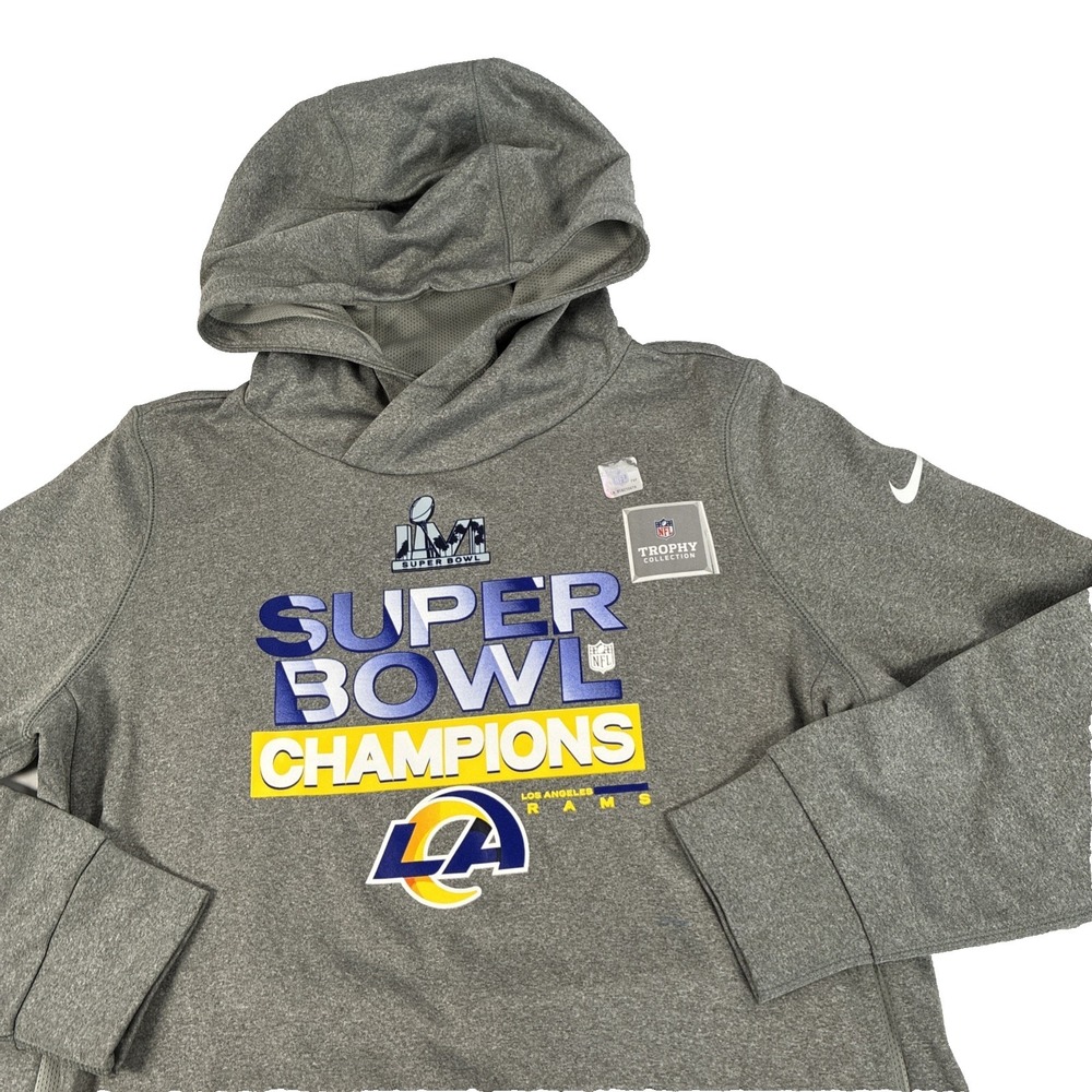 Nike Los Angeles Rams Hoodie Sweatshirt Womens Large Gray Super Bowl Champs NWOT